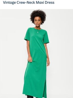 NWT Old Navy Green Vintage Crew-Neck Maxi Dress